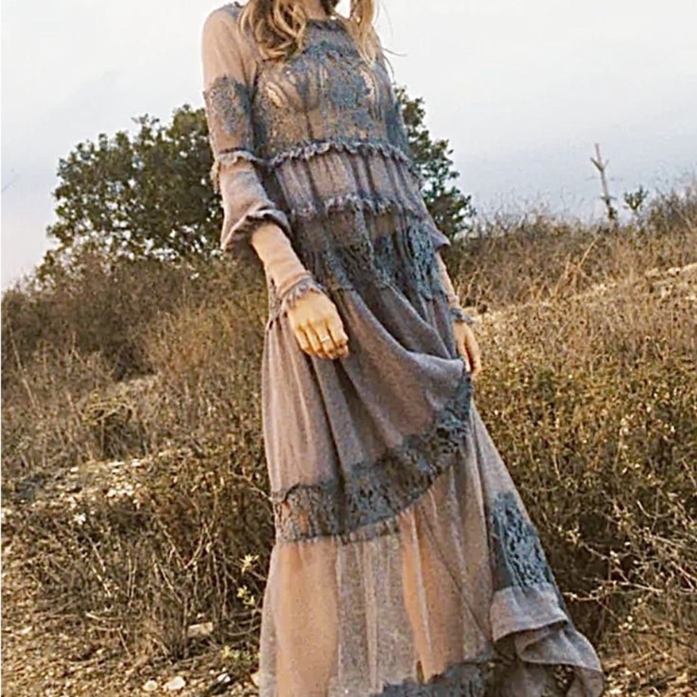 For Love And Lemons Elegant Sheer Maxi Dress in Gray